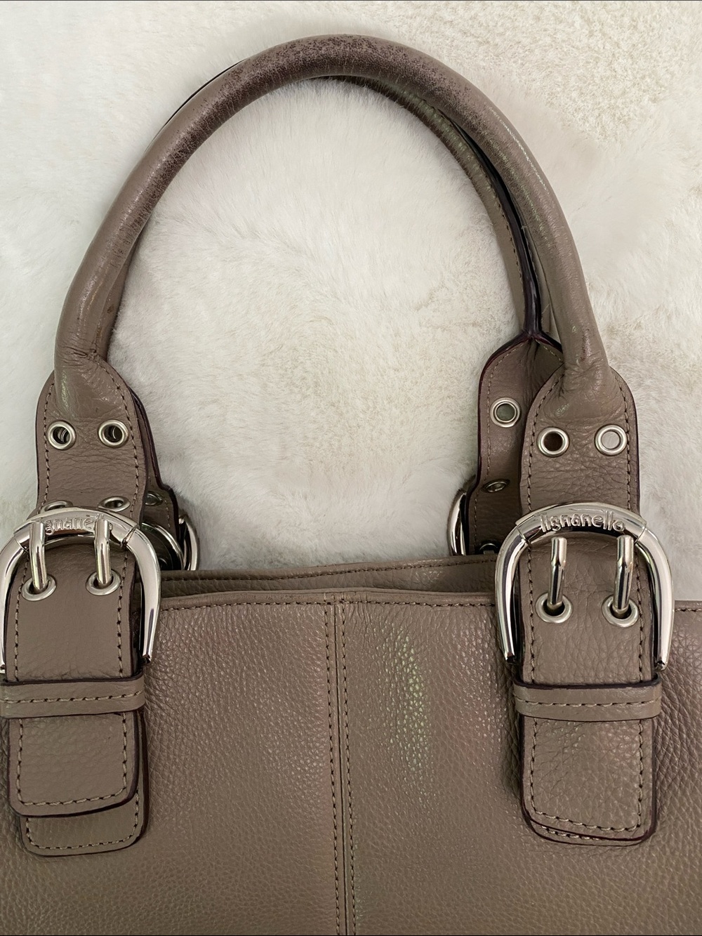 Taupe Pebbled Leather Purse Bag w/Silver Buckle Accents.Very Gently Used & Loved - Picture 11 of 12